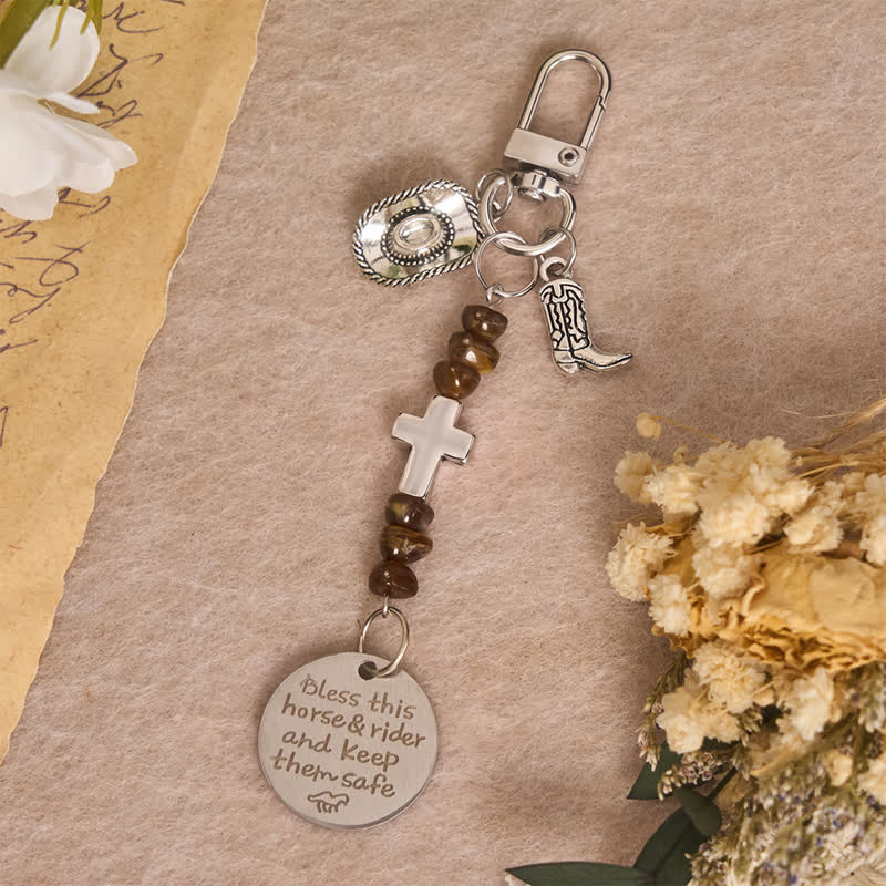 Christianartworkshop Multi‑Use Metal Keychain Horse Saddle and Bridle Charm Clip With Cross Blessing - image 5