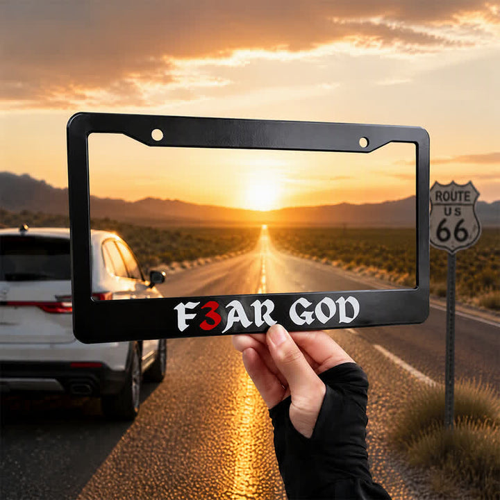 Christianartworkshop Slim Metal License Plate Frame “F3AR GOD”: Token of Sacred Majesty - 12.24"*6.26"*0.31"/31.1cm*15.9cm*0.8cm (Standard 6"x12" US plate size) - image 0