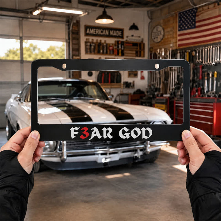 Christianartworkshop Slim Metal License Plate Frame “F3AR GOD”: Token of Sacred Majesty - image 7