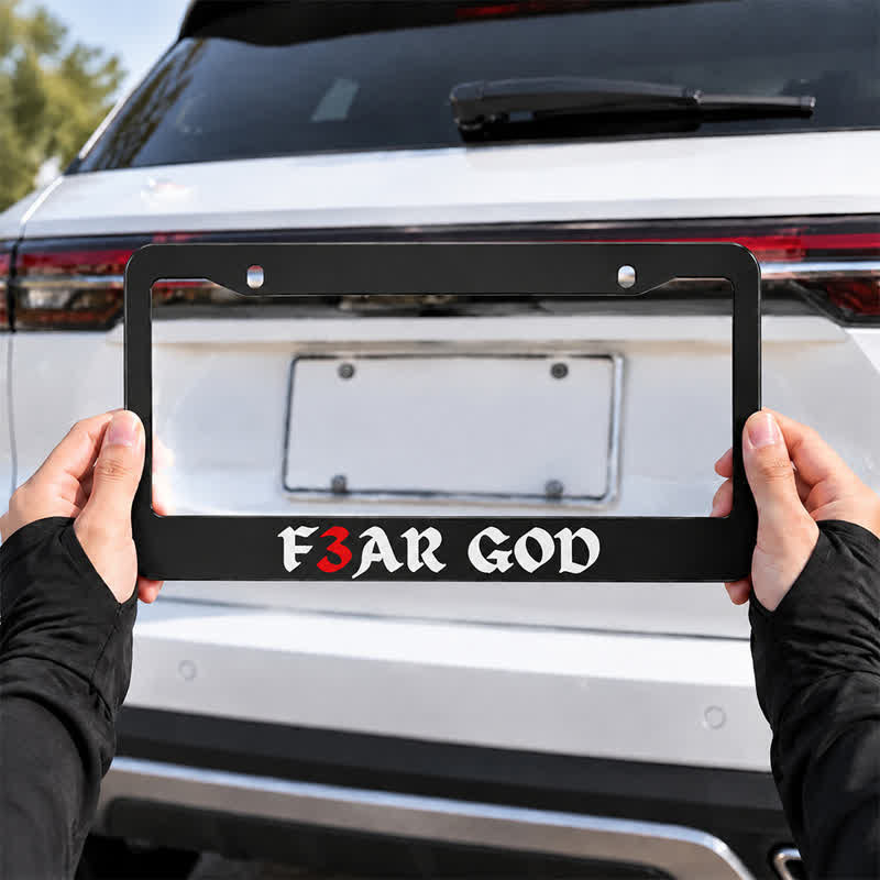 Christianartworkshop Slim Metal Car Frame With Bold “F3AR GOD” Lettering: Sign Of Timeless Divine Majesty - image 3