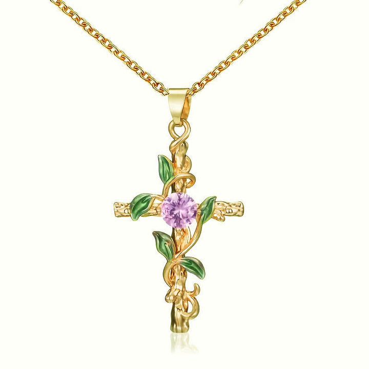 FREE Today: Nature Inspired Vine Cross Chain Necklace: Symbol of Rooted Heavenly Shelter - Golden - image 6