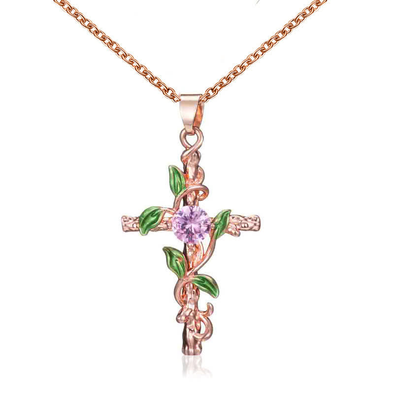 FREE Today: Nature Inspired Vine Cross Chain Necklace: Symbol of Rooted Heavenly Shelter - Rose Golden - image 0