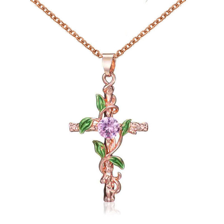 FREE Today: Nature Inspired Vine Cross Chain Necklace: Symbol of Rooted Heavenly Shelter - Rose Golden - image 0