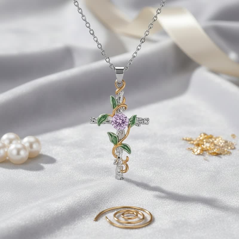Christianartworkshop Nature Inspired Vine Cross Chain Necklace: Symbol of Rooted Heavenly Shelter - Silver - image 4