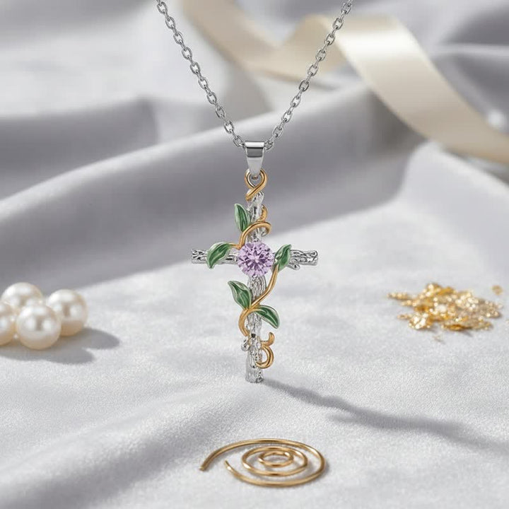 Christianartworkshop Nature Inspired Vine Cross Chain Necklace: Symbol of Rooted Heavenly Shelter - Silver - image 4