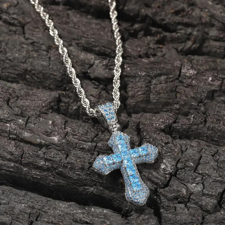 Christianartworkshop Chunky Sparkling Scalloped Cross With Rope Chain: Carrier of Bold Daily Benediction - Blue - image 0
