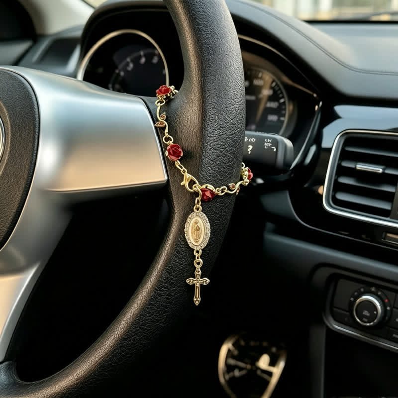 FREE Today: Dainty Rose‑Link Our Lady Cross Car Pendant: Carrier of Soft Divine Care On The Road - Our Lady & Cross A - image 0