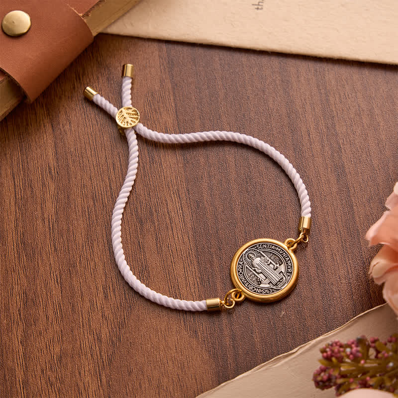 Christianartworkshop Adjustable Woven Cord St. Benedict Bracelet: Emblem of Steadfast Heavenly Safeguard - White - image 7