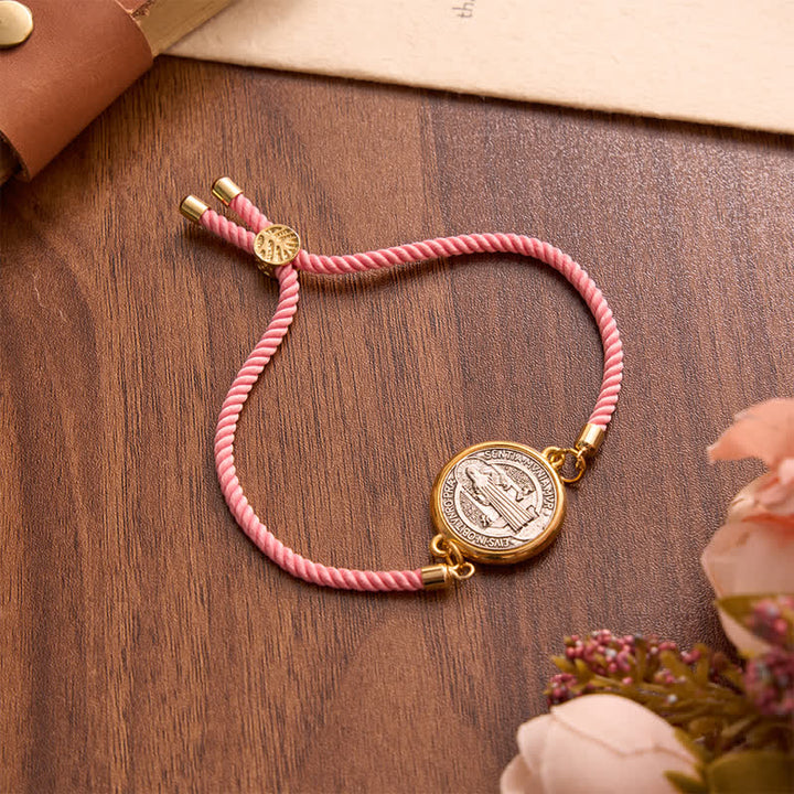 Christianartworkshop Adjustable Woven Cord St. Benedict Bracelet: Emblem of Steadfast Heavenly Safeguard - Pink - image 11