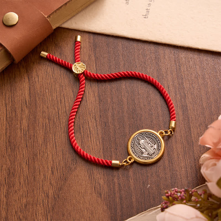 Christianartworkshop Adjustable Woven Cord St. Benedict Bracelet: Emblem of Steadfast Heavenly Safeguard - Red - image 0