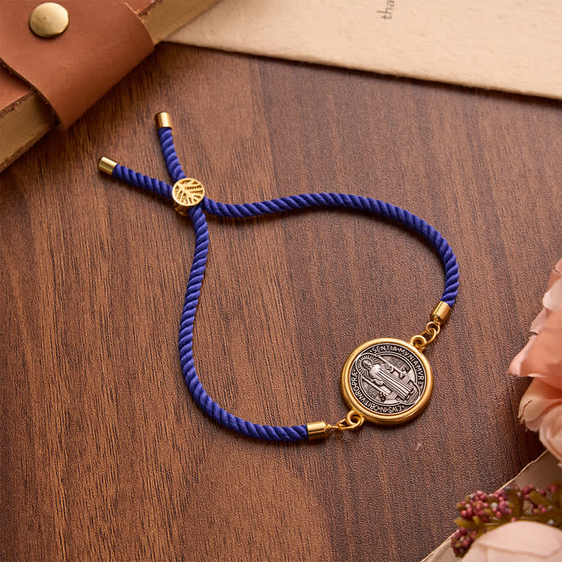 Christianartworkshop Adjustable Woven Cord St. Benedict Bracelet: Emblem of Steadfast Heavenly Safeguard - Blue - image 9