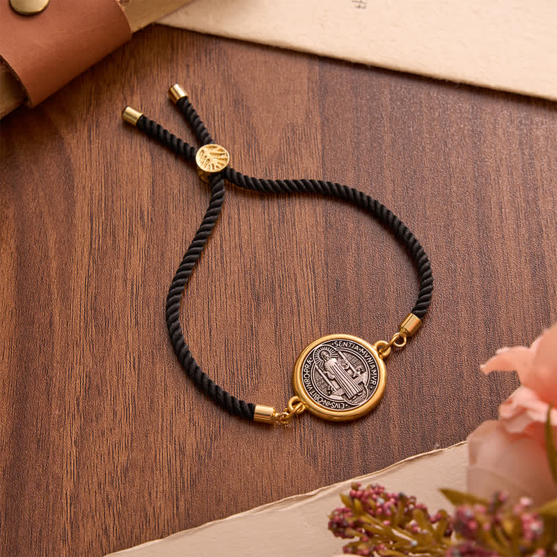 Christianartworkshop Adjustable Woven Cord St. Benedict Bracelet: Emblem of Steadfast Heavenly Safeguard - Black - image 5