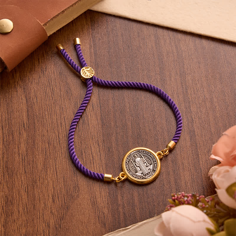 Christianartworkshop Adjustable Woven Cord St. Benedict Bracelet: Emblem of Steadfast Heavenly Safeguard - Purple - image 13