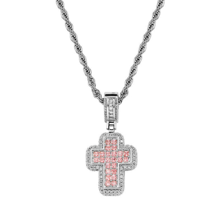 Christianartworkshop Encircled Square Gem Block Cross Necklace: Badge of Glorious Heavenly Fortitude - Silver - Pink - image 8