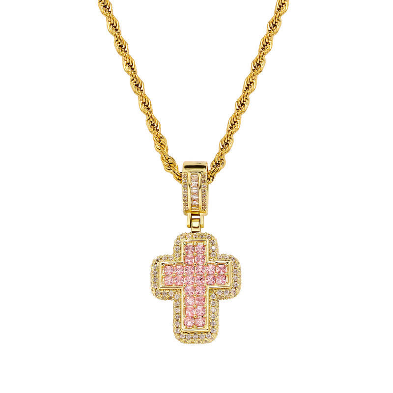 Christianartworkshop Encircled Square Gem Block Cross Necklace: Badge of Glorious Heavenly Fortitude - Golden - Pink - image 9