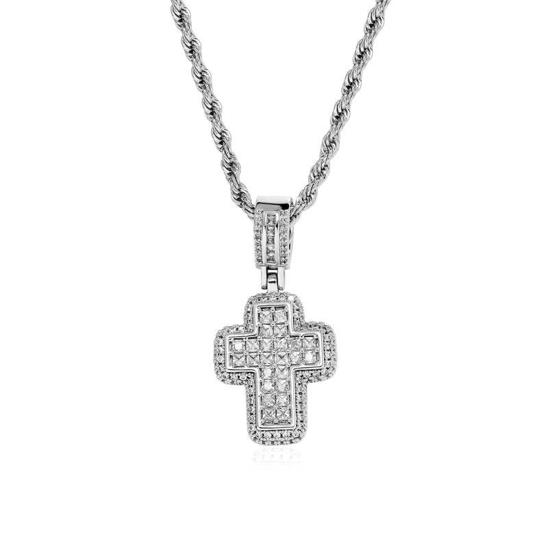 Christianartworkshop Encircled Square Gem Block Cross Necklace: Badge of Glorious Heavenly Fortitude - Silver - Silver - image 6