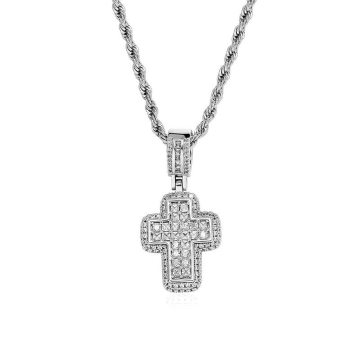 Christianartworkshop Encircled Square Gem Block Cross Necklace: Badge of Glorious Heavenly Fortitude - Silver - Silver - image 6