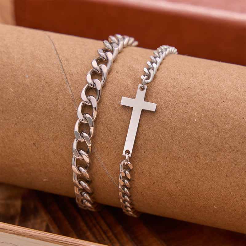 Christianartworkshop Sleek Flat Cross Twin Chain Bracelet Set: Symbol of Quiet Daily Divine Guidance - image 1