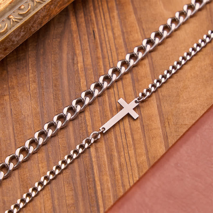 FREE Today: Sleek Flat Cross Twin Chain Bracelet Set: Symbol of Quiet Daily Divine Guidance - image 2