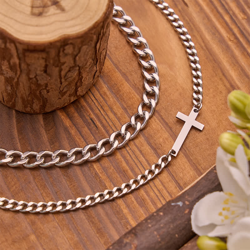 FREE Today: Sleek Flat Cross Twin Chain Bracelet Set: Symbol of Quiet Daily Divine Guidance - image 3