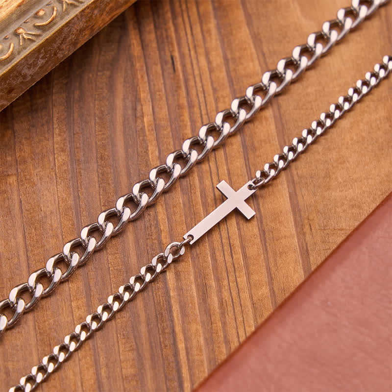 Christianartworkshop Sleek Flat Cross Twin Chain Bracelet Set: Symbol of Quiet Daily Divine Guidance - image 2
