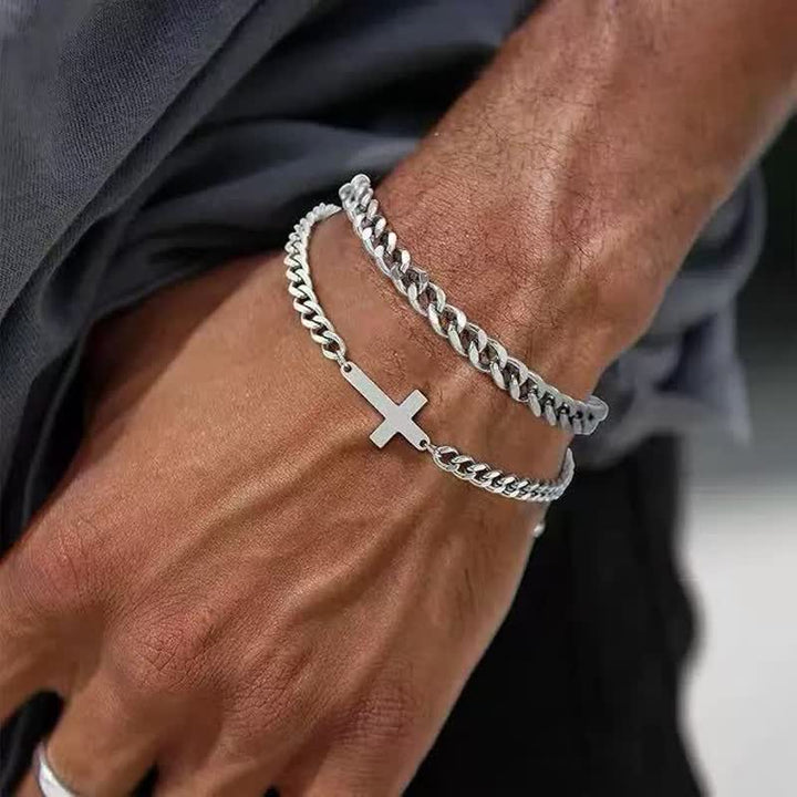 FREE Today: Sleek Flat Cross Twin Chain Bracelet Set: Symbol of Quiet Daily Divine Guidance - Cross 2Pcs/Set - image 0