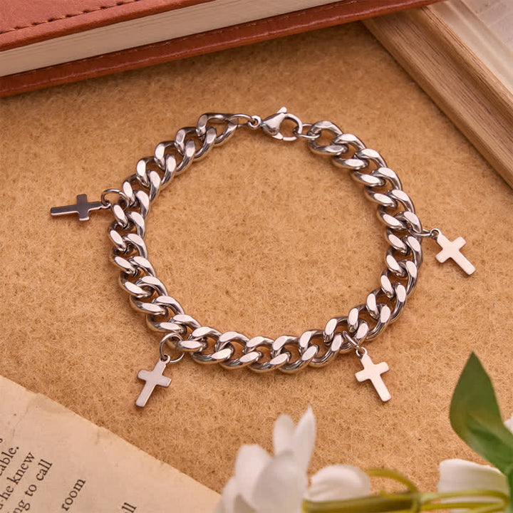 FREE Today: Smooth Chunky Cuban Multi‑Cross Bracelet: Sign of Timeless Heavenly Benevolence - Cross B - image 5