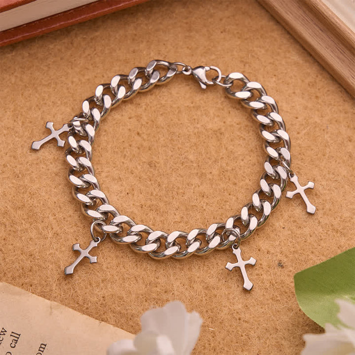 Christianartworkshop Smooth Chunky Cuban Multi‑Cross Bracelet: Sign of Timeless Heavenly Benevolence - Cross A - image 3