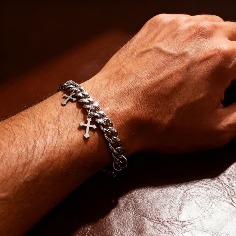 FREE Today: Smooth Chunky Cuban Multi‑Cross Bracelet: Sign of Timeless Heavenly Benevolence - image 0