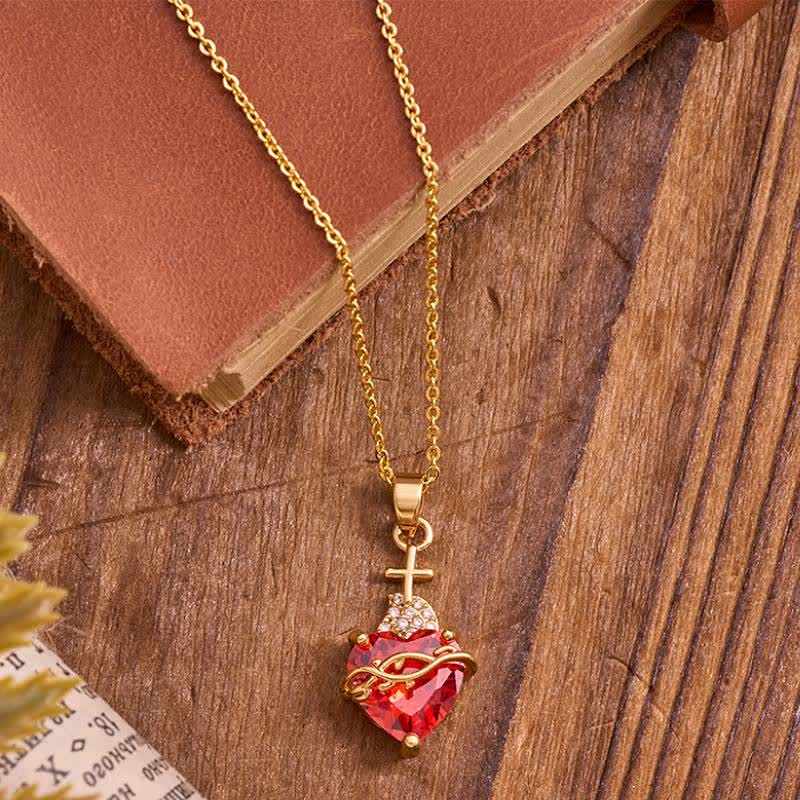 Christianartworkshop Thorn & Cross Sacred Heart Gold-Tone Necklace: Symbol of Quiet Divine Tenderness - image 2