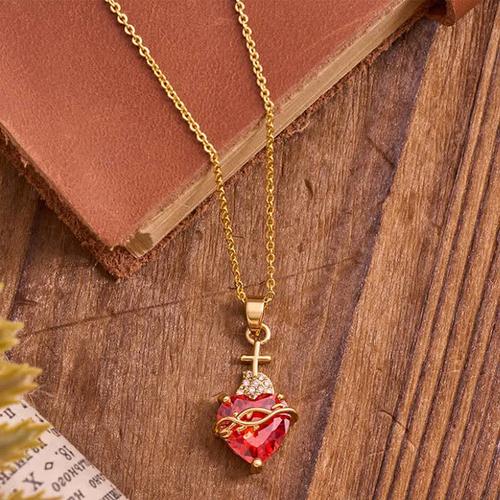 Christianartworkshop Thorn & Cross Sacred Heart Gold-Tone Necklace: Symbol of Quiet Divine Tenderness - image 2