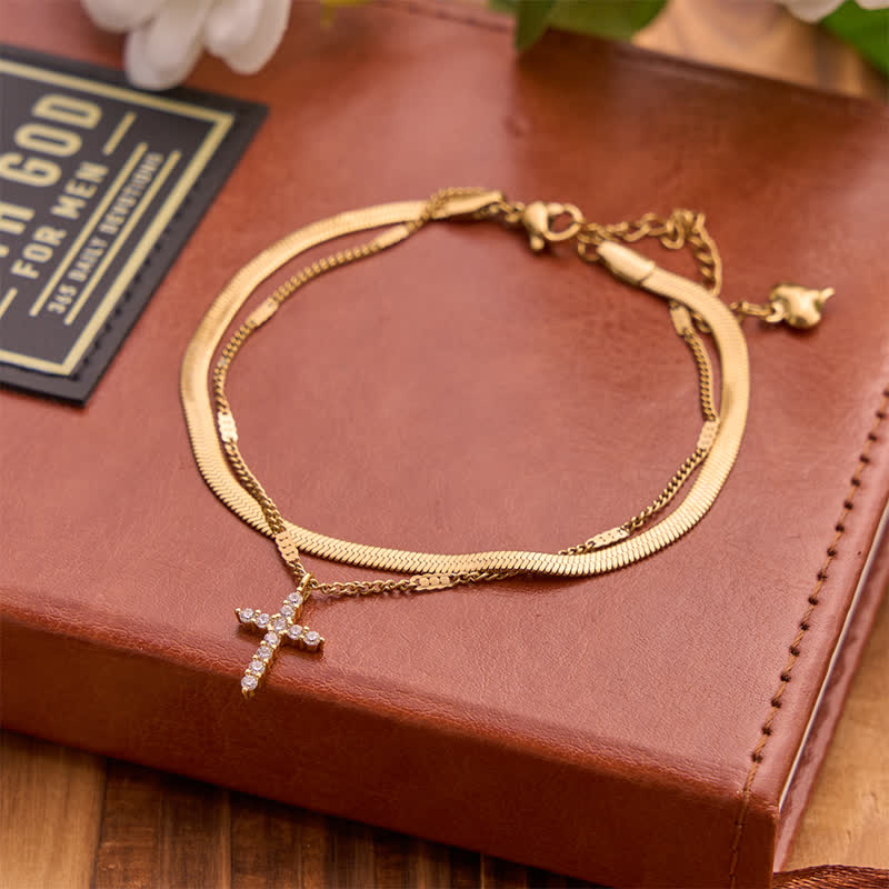 FREE Today: Sleek Stackable Cross Double Chain Bracelet: Symbol of Quiet Divine Comfort - image 1
