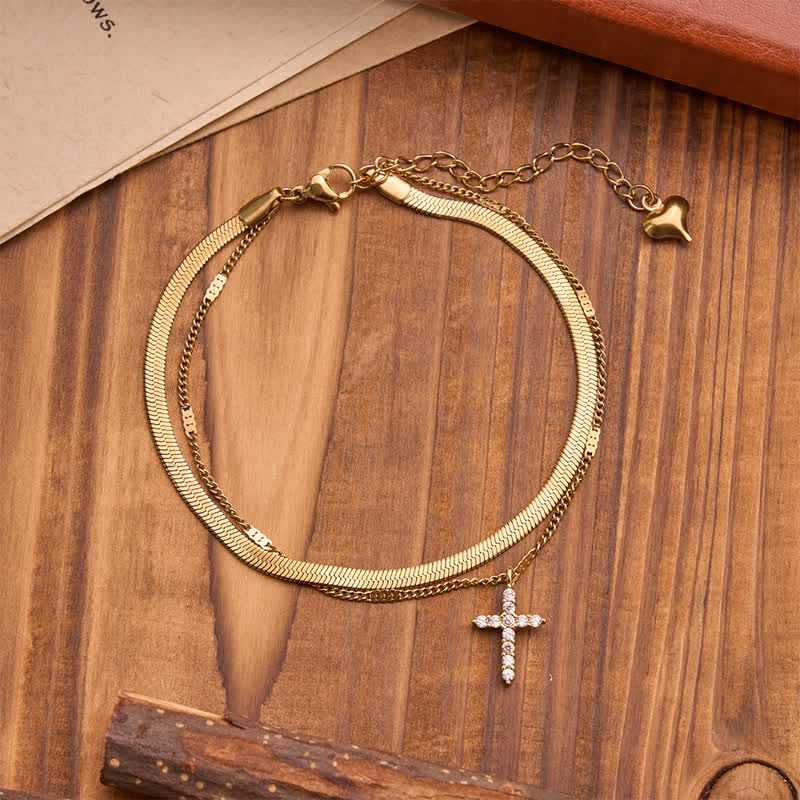 FREE Today: Sleek Stackable Cross Double Chain Bracelet: Symbol of Quiet Divine Comfort - image 2