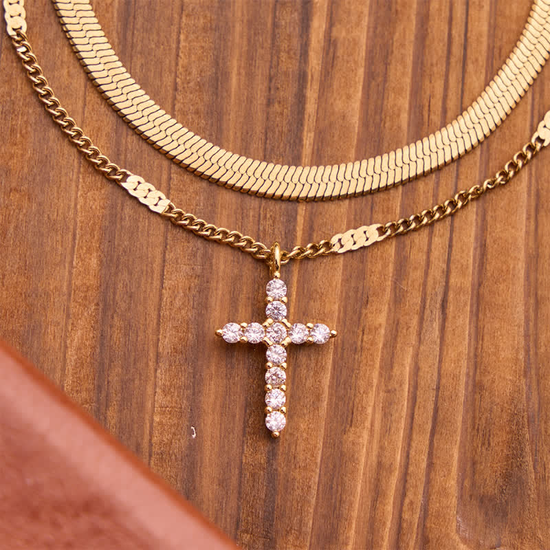 FREE Today: Sleek Stackable Cross Double Chain Bracelet: Symbol of Quiet Divine Comfort - Cross 2Pcs/Set - image 0