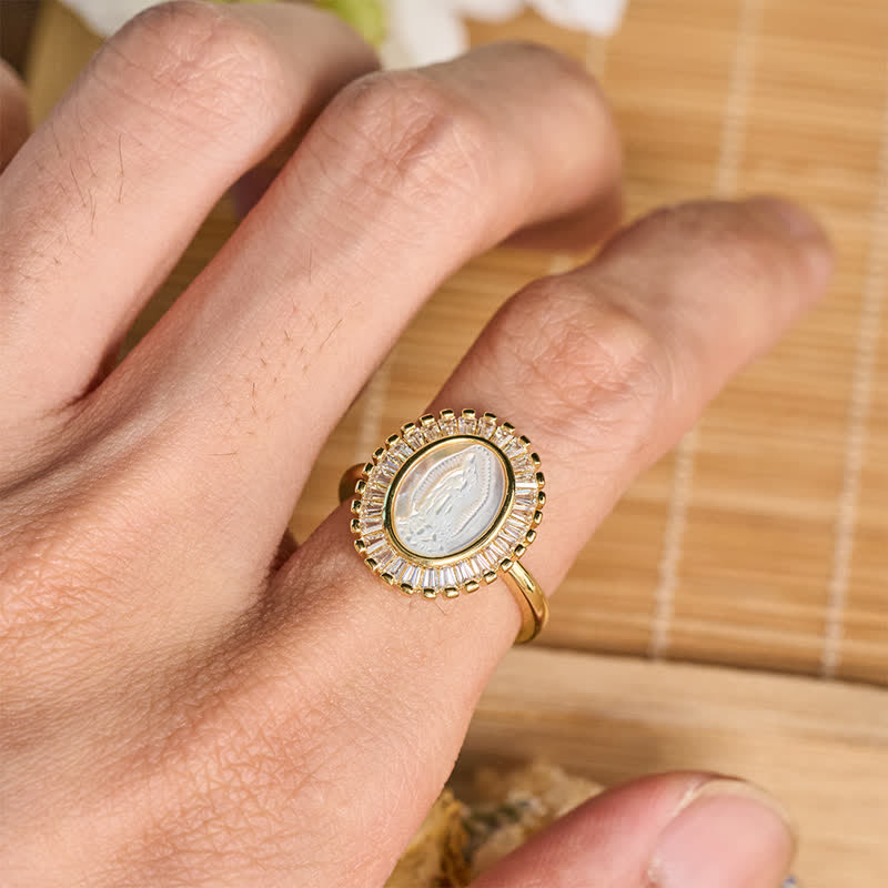 Christianartworkshop Adjustable Radiant Halo Our Lady Portrait Ring: Symbol of Quiet Divine Comfort - image 1