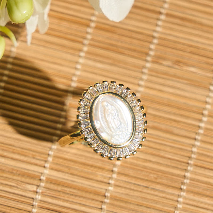 Christianartworkshop Adjustable Radiant Halo Our Lady Portrait Ring: Symbol of Quiet Divine Comfort - image 2