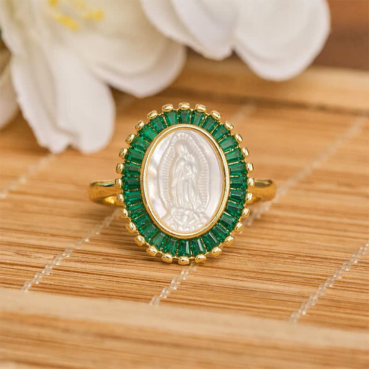 Christianartworkshop Adjustable Radiant Halo Our Lady Portrait Ring: Symbol of Quiet Divine Comfort - Green(Suitable for US Sizes 6-9) - image 6