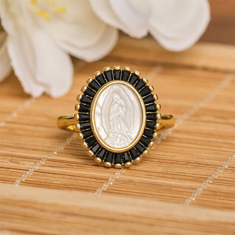 Christianartworkshop Adjustable Radiant Halo Our Lady Portrait Ring: Symbol of Quiet Divine Comfort - Black(Suitable for US Sizes 6-9) - image 7