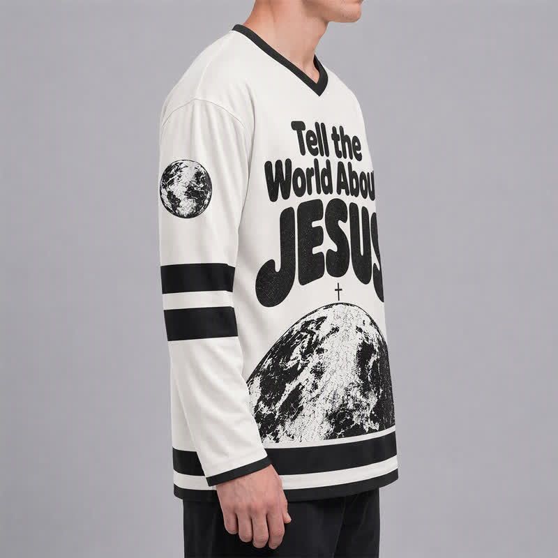 Christianartworkshop Tell The World About Jesus Black White Hockey Jersey - image 5