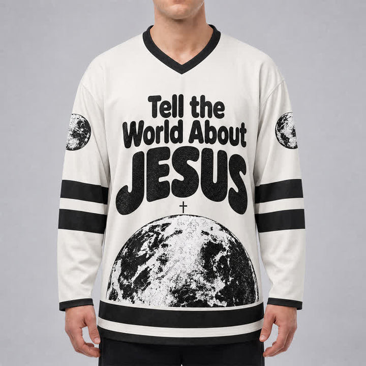 Christianartworkshop Tell The World About Jesus Black White Hockey Jersey - image 3