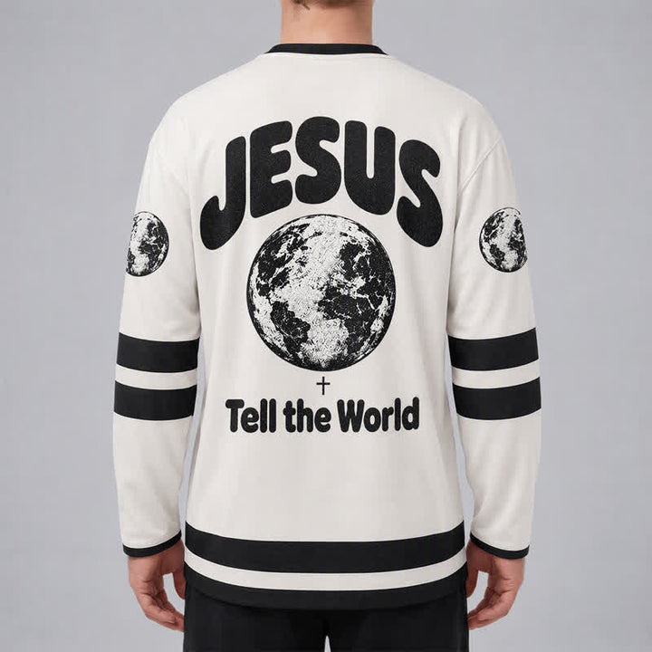 Christianartworkshop Tell The World About Jesus Black White Hockey Jersey - image 4