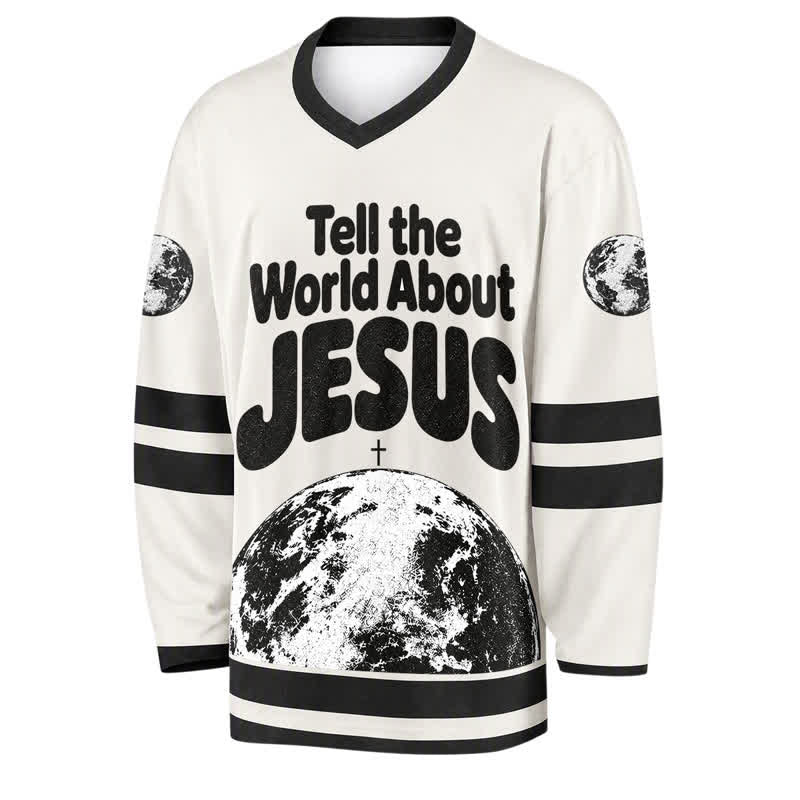 Christianartworkshop Tell The World About Jesus Black White Hockey Jersey - image 1