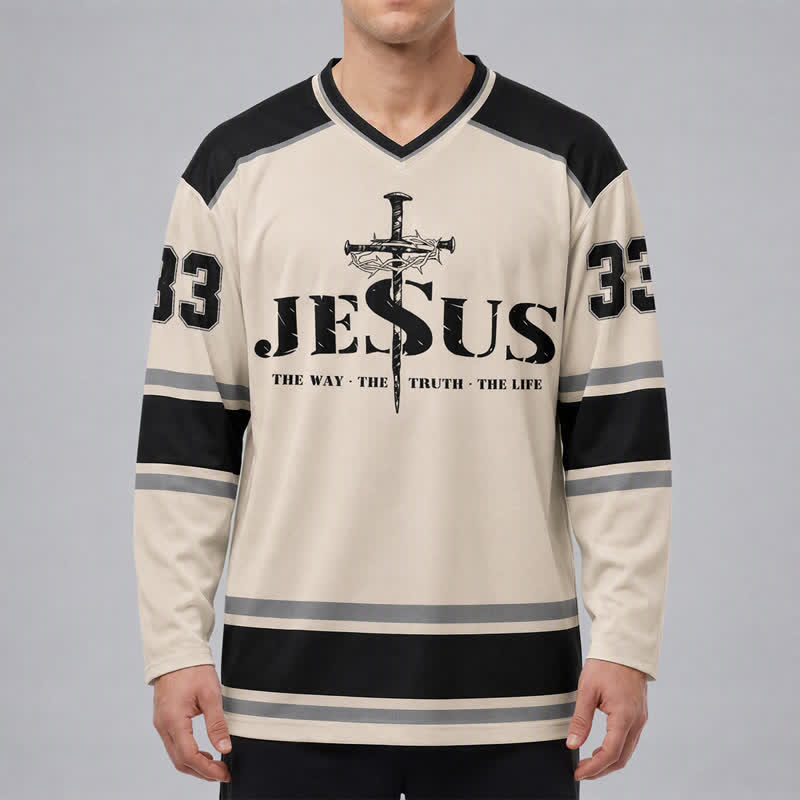 Christianartworkshop Jesus 33 Crown Of Thorns Long Sleeve Hockey Jersey - image 3