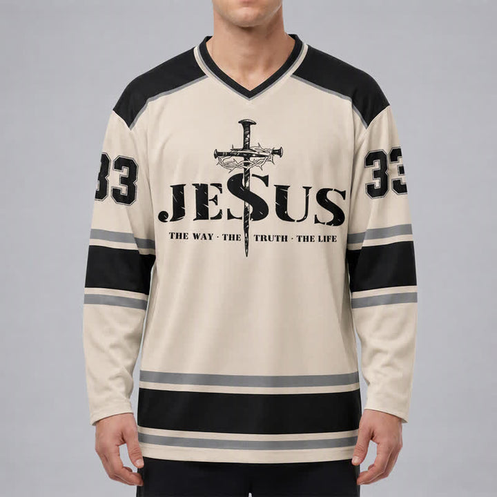 Christianartworkshop Jesus 33 Crown Of Thorns Long Sleeve Hockey Jersey - image 3