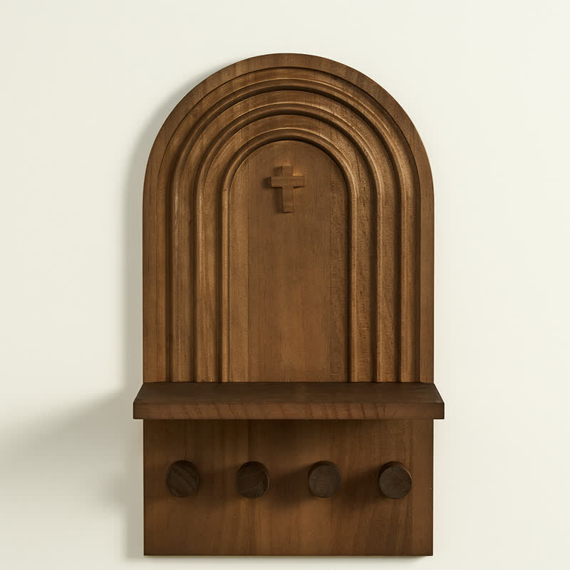 Christianartworkshop Vintage Arch Devotional Wall Shelf With Cross: Beacon of Soft Heavenly Radiance - Cross - image 0