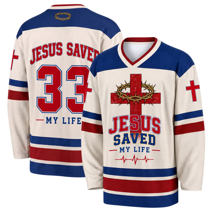 Christianartworkshop Jesus Saved My Life Vintage Stripe Hockey Jersey - 5XL - image 0