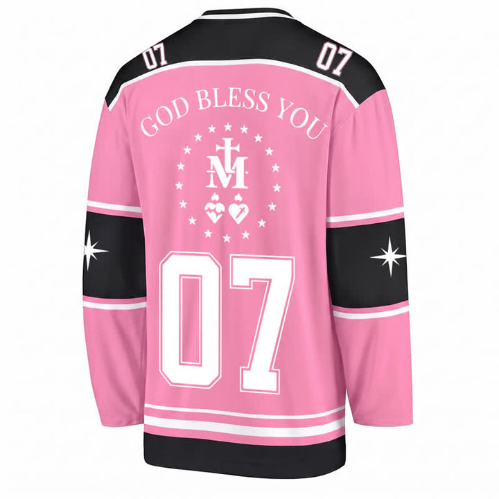 Christianartworkshop God Bless You Pink Cross Long Sleeve Hockey Jersey - image 2