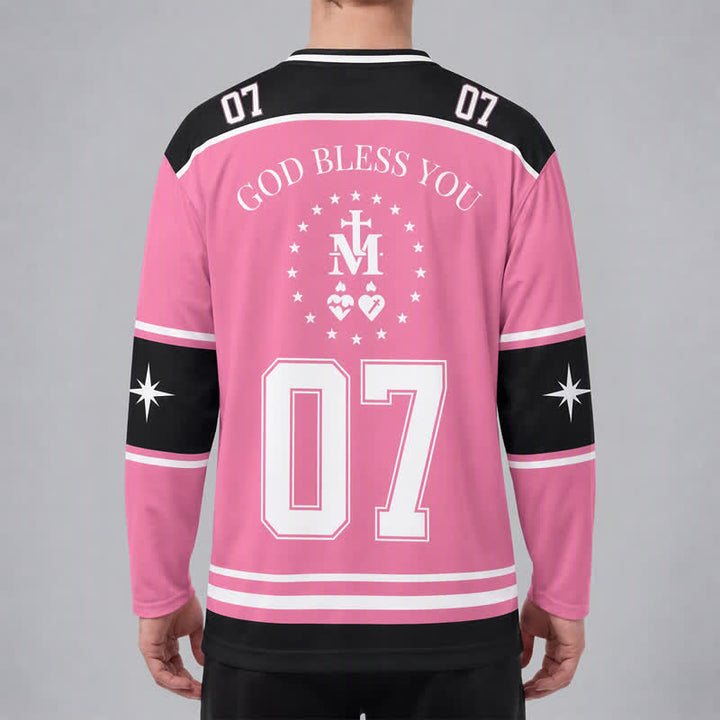 Christianartworkshop God Bless You Pink Cross Long Sleeve Hockey Jersey - image 4
