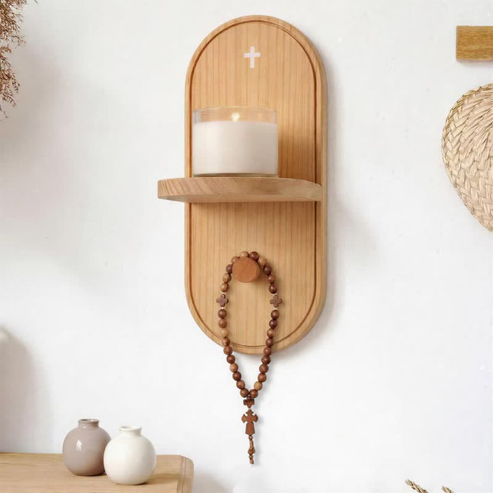 Christianartworkshop Wooden Prayer Altar Shelf With Printed Cross: Carrier of Timeless Sacred Blessing - image 2