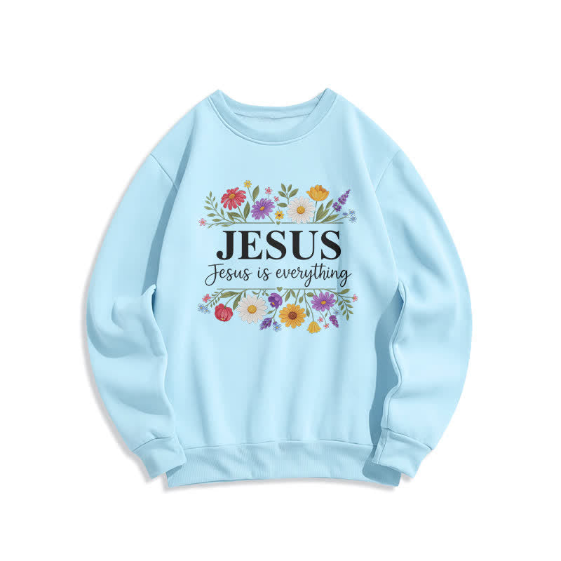 Christianartworkshop Jesus Is Everything Floral Graphic Crewneck Sweatshirt - Blue - 2XL - image 0